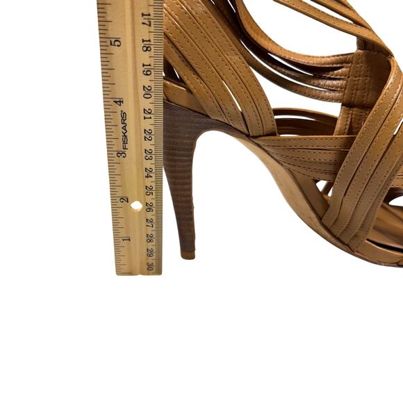 Tory Burch Tan Leather Strappy Heels Sandals with Back Zip Size 10M - Picture 6 of 8